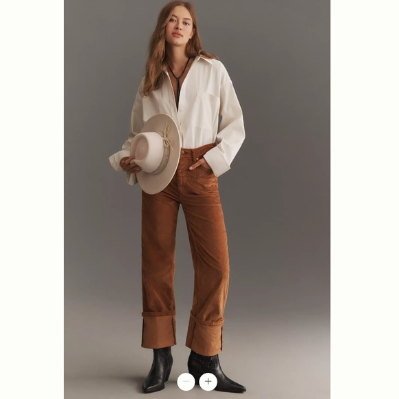 Anthropologie The Scotty Cuffed High-Rise Straight-Leg Jeans by Pilcro - Picture 1 of 5